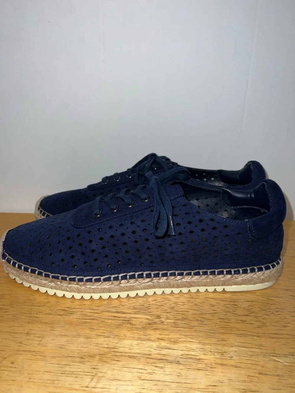 Marc Fisher Navy Perforated Suede Espadrille Sneakers Size 9M